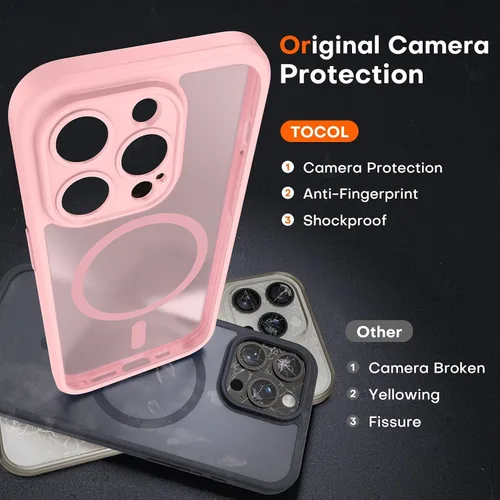 Vista 742 de TOCOL Funda para iPhone 11, compatible con Magsafe, protección completa de cámara, imanes integrados, protección contra caídas, funda translúcida