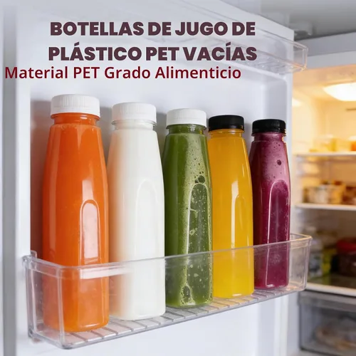 Vista 6 de 48 paquetes de botellas vacías de plástico PET para jugo de 8 oz, botellas transparentes desechables de plástico a granel para líquidos con tapas