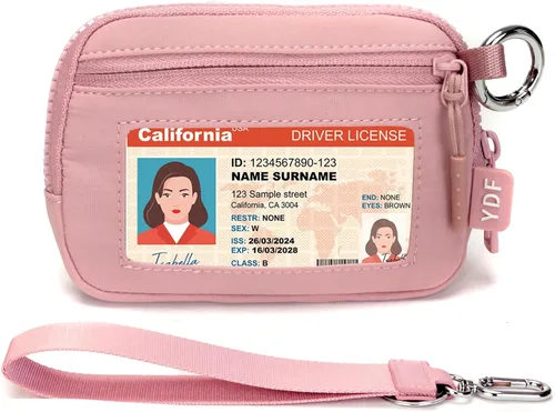 Vista 10 de YDF Cartera de nailon RFID de 2ª generación para mujer, cartera de pulsera con ventana de identificación, ranura para lápiz labial y llavero