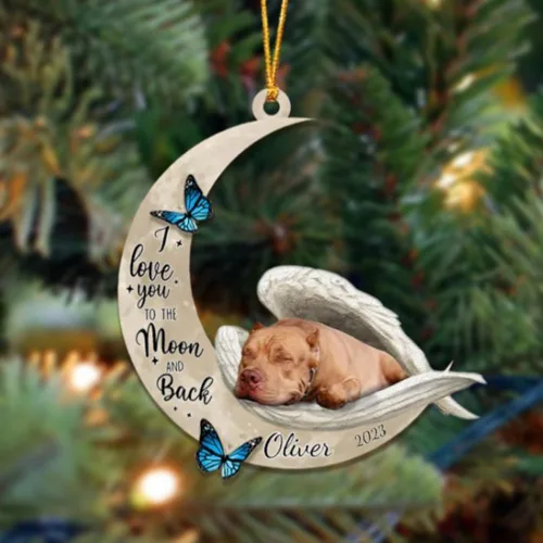 Vista 15 de Adorno colgante personalizado de ángel durmiendo en la luna, perro sabueso afgano, nombre personalizado, acrílico impreso en 2D plano – cumpleaños