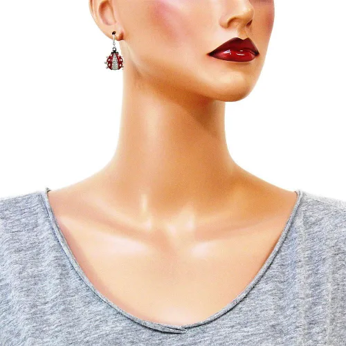 Vista 2 de dianal Boutique Silvertone adorable Little catarina encanto colgante collar y aretes Set 21" Cadena en caja de regalo. Lady Bug Fashion Jewelry