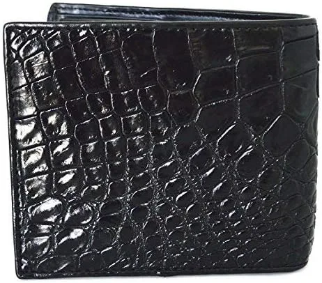 Vista 3 de Auténtico M piel de cocodrilo para hombre Bifold Backbone cuero negro cartera