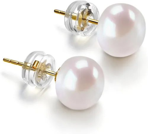 Vista 5 de PAVOI - Aretes de perlas AAA+ cultivadas de agua dulce, color blanco, oro de 14 quilates