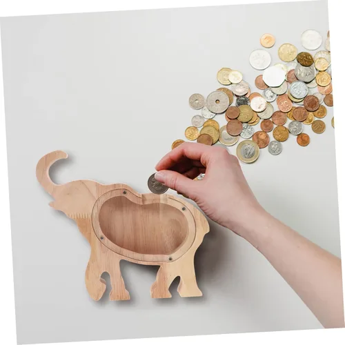 Vista 4 de Banco de elefantes para niños y niñas, alcancía de elefante, caja de ahorro de dinero de madera para el hogar