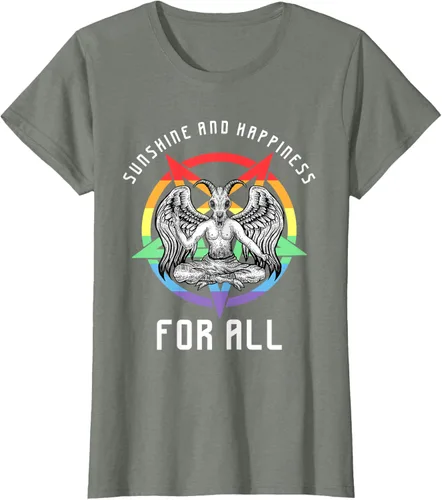 Vista 14 de Funny Sunshine and Happiness for All LGBT Gay Pride Baphomet Camiseta Negro