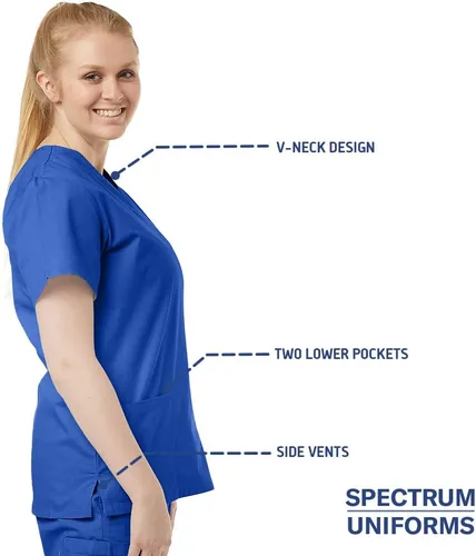 Vista 4 de Scrub Tops médicos unisex con cuello en V para yoga, tela suave, profesionales médicos, hospitales y laboratorios, ropa de trabajo para enfermeras