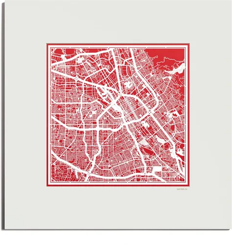 Vista 17 de O3 Design Studio San Diego, CA Paper Cut Map Matted Grey 20x20 in Paper Art