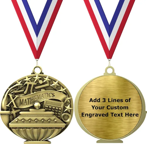 Vista 17 de Express Medals Pack of 10 (or More) Engraved Scholastic Academic Award Medals with RWB Neck Ribbons