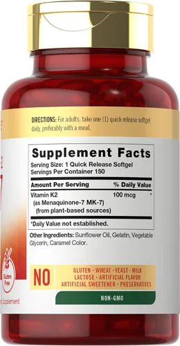 Vista 2 de Carlyle Vitamina K2 MK7 100 mcg 150 cápsulas blandas Bioactive Trans-Form MK7 Suplemento sin OMG y sin gluten