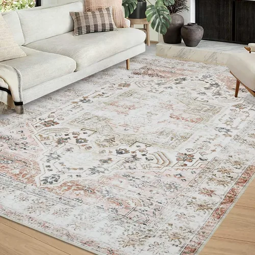 Vista 12 de COZYLOOM Alfombra lavable a máquina de 4 x 6, estilo bohemio, vintage, con medallones florales, alfombra suave de pelo bajo, antideslizante