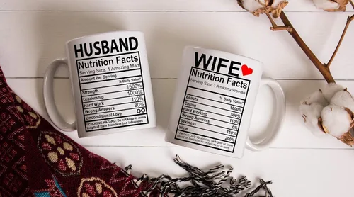 Vista 4 de CBTwear Datos nutricionales del marido y la esposa – Taza de café de cerámica de 11 oz para parejas, divertidas tazas de aniversario para marido