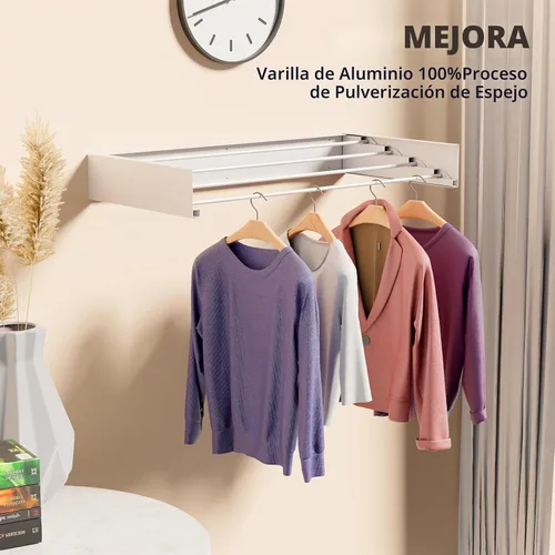Vista 8 de ZMBESUP Estante de secado de ropa plegable, para montar en la pared, estante de secado de pared retráctil, 23.6 pulgadas de ancho, 4 varillas