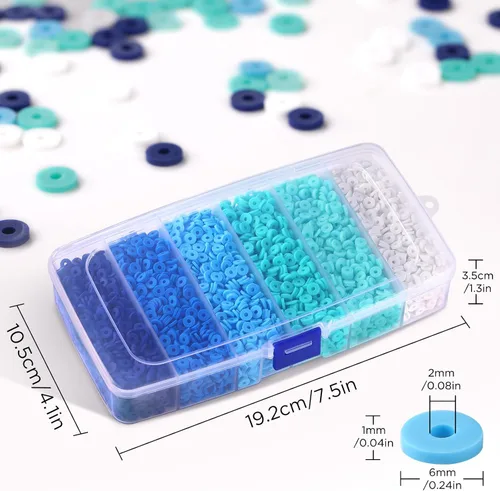 Vista 6 de 6000 piezas de cuentas de arcilla azul para hacer pulseras, cuentas Heishi de arcilla polimérica Funtopia, cuentas de disco planas redondas