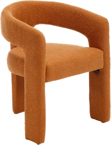 Vista 13 de Silla moderna de comedor en barril, silla de cocina acentuada tapizada en cuero sintético con brazos, silla lateral cómoda para sala de blanco