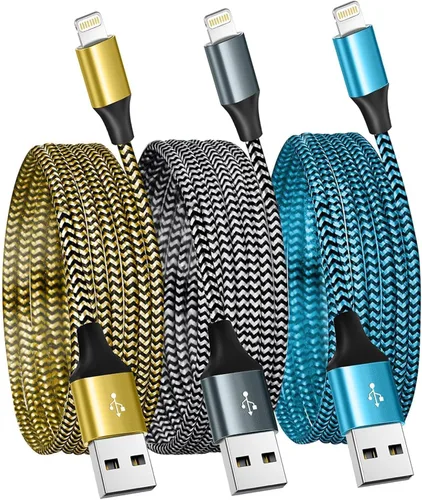 Vista 8 de SHUSEL Paquete de 3 cargadores para iPhone, cable Lightning USB de 6 pies, certificado MFi, carga rápida, nailon trenzado para iPhone, cable