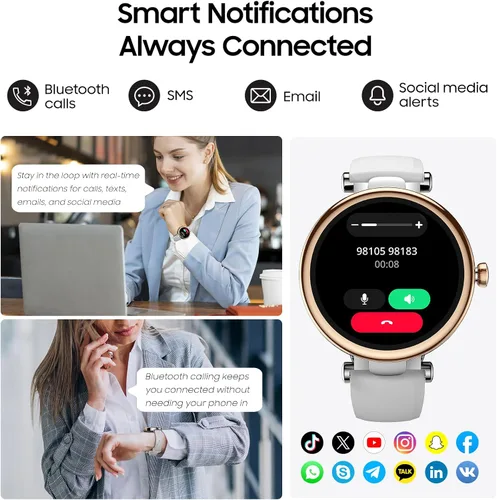 Vista 4 de TOZO S8 AMOLED - Reloj inteligente para mujer, pantalla HD a color de 1.32 pulgadas, llamadas y texto Bluetooth, auriculares OpenEarRing True Open