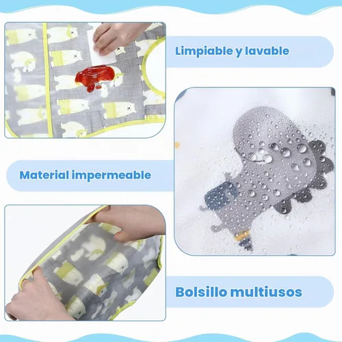 Vista 3 de Jeyiour Baberos impermeables para bebés de 6 a 36 meses, 12 unidades, con enganchador de alimentos, con broches ajustables, de plástico