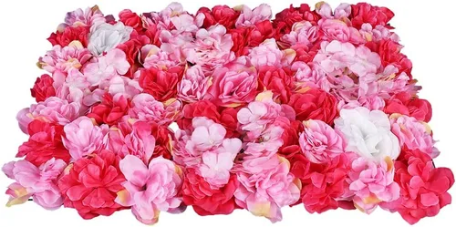 Vista 32 de Paneles de flores artificiales para decoración de pared, 6 piezas de rosas falsas, peonía, eucalipto, telón de fondo de pared de rosas para fiesta 6