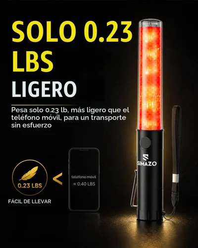 Vista 5 de Varita de Tráfico Recargable de 10 Pulgadas, Bastón de Control de Tráfico Rojo con LED Blanco en la Parte Superior, Varita de Marshalling Aéreo