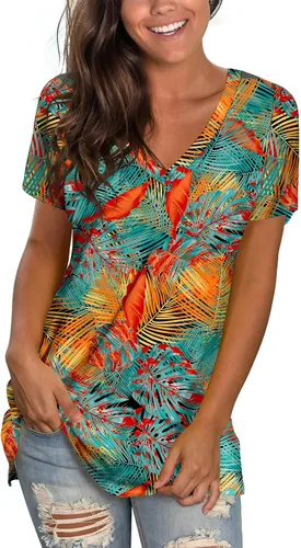 Vista 26 de Sipaya - Camiseta de mujer con cuello en V, básica, de ajuste suelto, manga corta, estilo casual