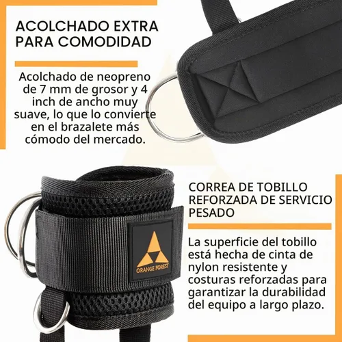 Vista 4 de Correa de tobillo para máquina de cable (par) ajustable, ajuste cómodo, neopreno y refuerzo de 4 anillos en D, correa de tobillo mejorada