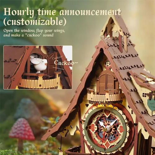 Vista 3 de ROKR Rompecabezas de madera 3D para adultos, kit de modelo de reloj de cuco, decoración del hogar de habitación, kit de fabricación de relojes