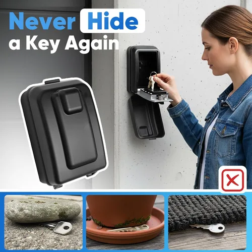 Vista 4 de Caja de bloqueo de llave de montaje en pared con combinación reiniciable de 12 dígitos, resistente a la intemperie, cerradura de código de gran