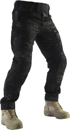 Vista 5 de ZAPT Pantalones de combate Airsoft Paintball para hombre, pantalones tácticos con rodilleras, camuflaje de caza, pantalones militares