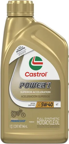 Vista 2 de Castrol Power1 4T 5W-40 Aceite de motocicleta completamente sintético, 1 cuarto de galón, paquete de 6
