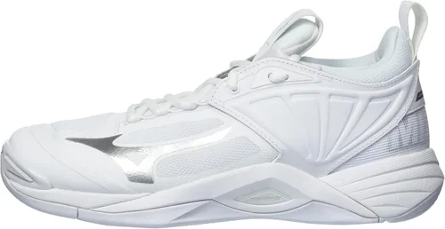 Vista 5 de Mizuno Wave Momentum - Tenis de voleibol para mujer 7 1 2 0750, color blanco y plateado, talla 7.5 de EE. UU