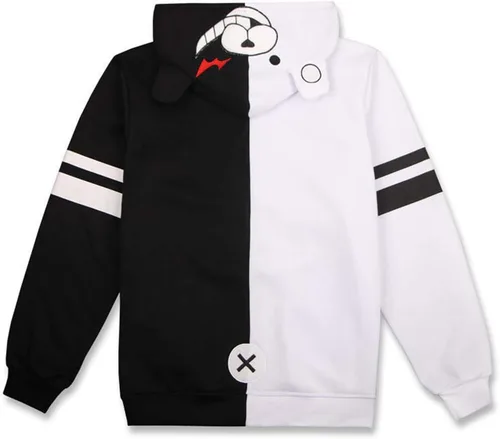 Vista 2 de Sudadera con capucha para adultos con orejas de oso blanco y negro