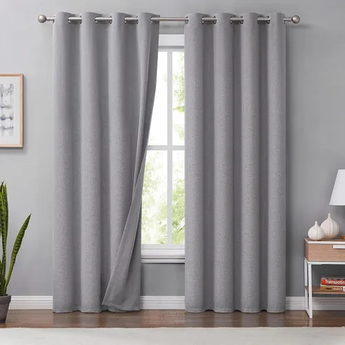 Vista 17 de Melodieux Cortinas 100% opacas para dormitorio, aislamiento térmico, reducción de ruido, cortinas de ventana de lino con ojales para sala de estar