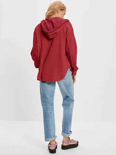 Vista 3 de Cicy Bell Chaqueta de punto gofre con capucha para mujer, estilo casual, con botones, ajuste holgado, manga larga