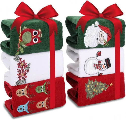 Vista 7 de Toallas de mano navideñas de gran tamaño para baño, 15 x 24 pulgadas, paquete de 3, toallas de cocina de algodón navideñas, juegos de toallas