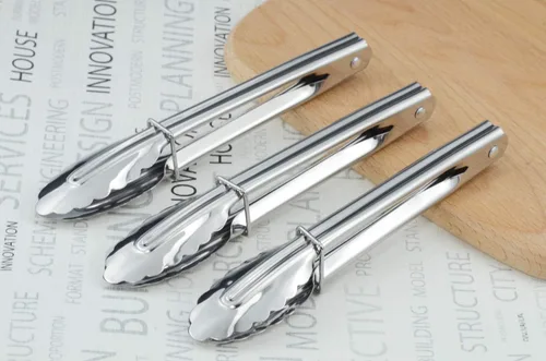 Vista 4 de HINMAY Pinzas pequeñas de acero inoxidable para servir alimentos, cocinar, asar ensaladas (7 pulgadas, 3 piezas)