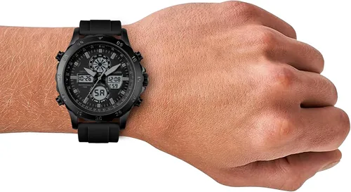 Vista 5 de PINDOWS Relojes para hombre, impermeables, analógicos, digitales, deportivos, multifuncionales, resistentes al aire libre, con retroiluminación LED