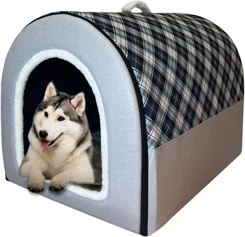 Vista 13 de Cama para gato o cama para perro, 2 formas de uso, casa de mascotas para interior con alfombra esponjosa, cubierta extraíble y lavable, fondo Grúas