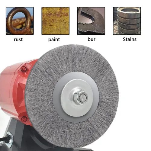 Vista 5 de Cepillo de rueda prensado de alambre de acero inoxidable de 5 pulgadas con orificio de 5/8 pulgadas para amoladora angular, limpieza y pulido