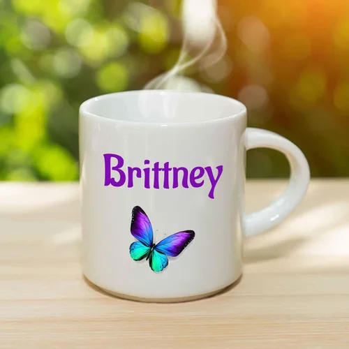 Vista 3 de Brittney Coffee Mug - Custom Personalized Butterfly Cup with Name, 11 oz