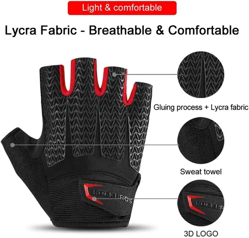 Vista 3 de ROCKBROS Guantes de ciclismo de carretera para hombres y mujeres Guantes de viaje medio dedo guantes de ciclismo con gel acolchado absorción