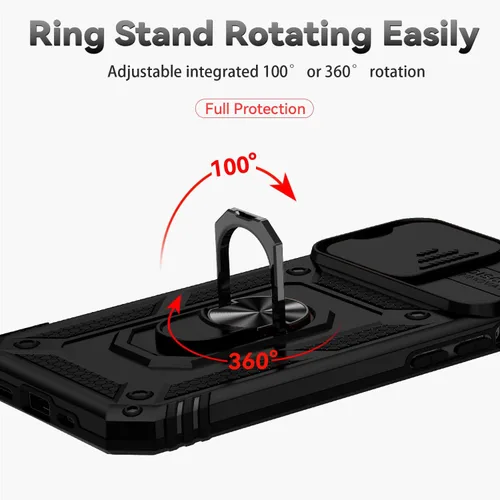 Vista 5 de Funda para iPhone 13 Pro, con cubierta para lente de cámara, protector de pantalla HD, [grado militar] anillo de montaje en coche con soporte Negro