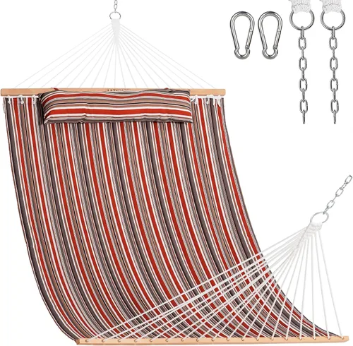 Vista 10 de Lazy Daze Hammocks - Hamaca doble de tela acolchada de 12 pies con barras de suspensión y almohada desmontable, capacidad de carga de 450 libras