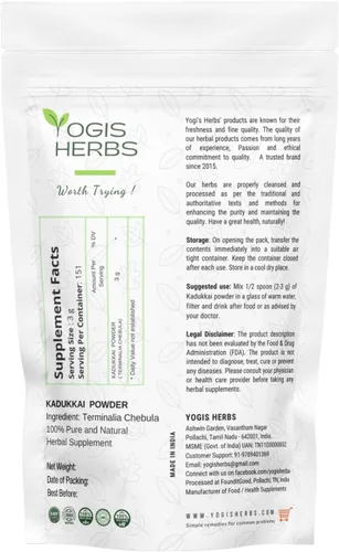 Vista 2 de YOGIS HERBS Kadukkai Powder - Haritaki dessembrado/Terminalia chebula/Harad — Polvo tradicional de hierbas tamil para rutinas diarias digestivas