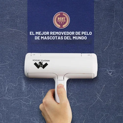 Vista 2 de Mindful Design Rodillo removedor de pelo de mascotas y rodillo de pelusa reutilizable – Removedor de pelo de gatos y perros para muebles, sofá