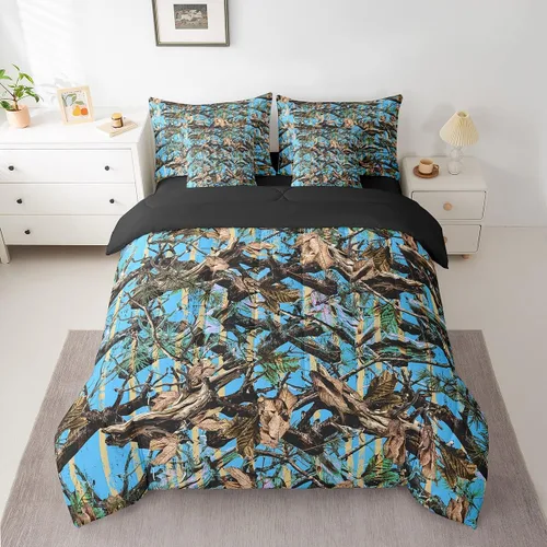 Vista 20 de Feelyou Juego de edredón botancial de camuflaje con bandera estadounidense Negro Marrón Oscuro