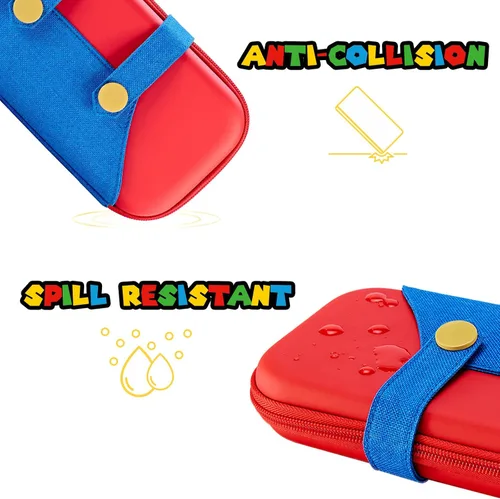 Vista 5 de FUNLAB Funda para Switch compatible con Nintendo SwitchOLED, bonita funda portátil para Switch con 10 soportes de juego para fanáticos de Mario