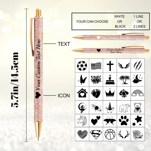 Vista 2 de Bolígrafos con purpurina personalizados con nombre, bolígrafos bonitos y bonitos personalizados, bolígrafos retráctiles de tinta negra, suministros