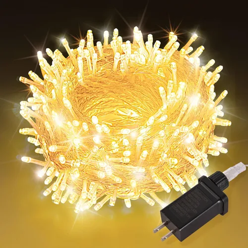 Vista 13 de Etinga Guirnalda de 100 luces LED rojas de 33 pies, luces de hadas enchufables con 8 modos de iluminación, luces decorativas impermeables