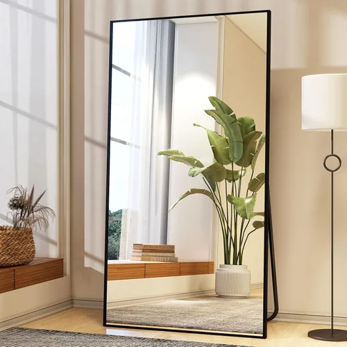 Vista 3 de Easly - Espejo de longitud completa de 34 x 76 pulgadas con soporte, espejo grande rectangular de pie para dormitorio, sala de estar o armario, Negro