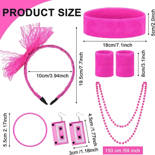 Vista 2 de Hicarer 18 piezas de accesorios de los años 80 para mujeres y niñas, trajes de fiesta retro neón de los años 80 y 90, disfraz de Año Nuevo, riñonera